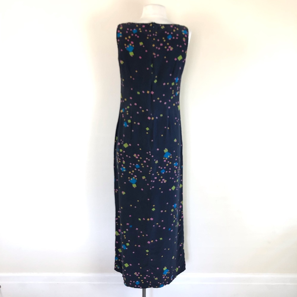 vintage 90s silk abstract geometric square print maxi dress normcore grunge y2k - Picture 4 of 12